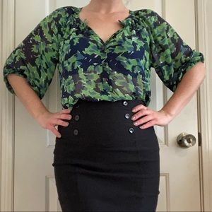 Green & Blue Sheer Oversized Blouse